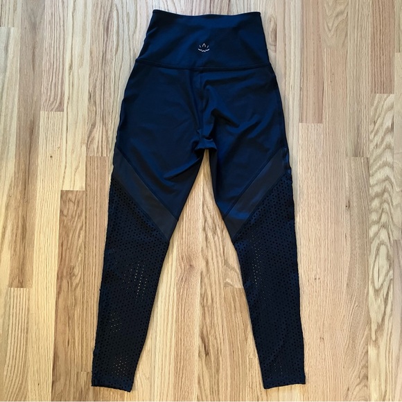 Beyond Yoga Black Leggings with Laser Cut Mesh Detail - Picture 3 of 7
